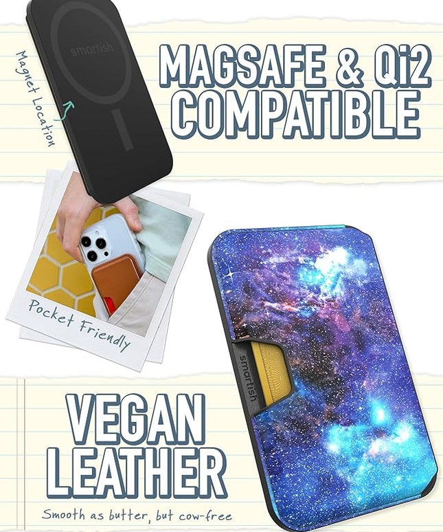 Smartish Wallet for MagSafe iPhones - Side Hustle - Vegan Leather Slim Detachable Magnetic Card Holder for Apple iPhone 17/16/15/14/13/12/13/12 Models - Spaced Out