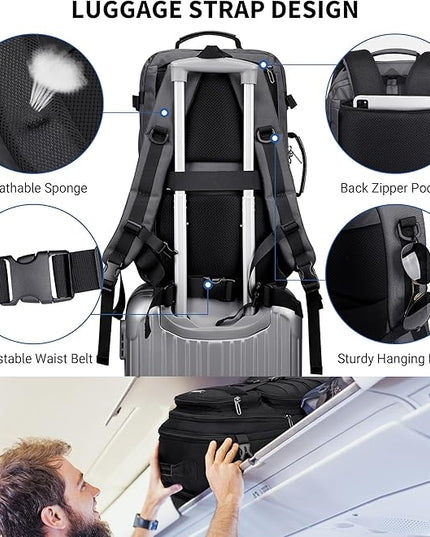 WITZMAN Carry On Travel Backpack for Men Large Convertible 45L Fit 17 Inch Laptop Backpack 3 in 1 Bag for Airline Approved(B688 Silvery Grey)