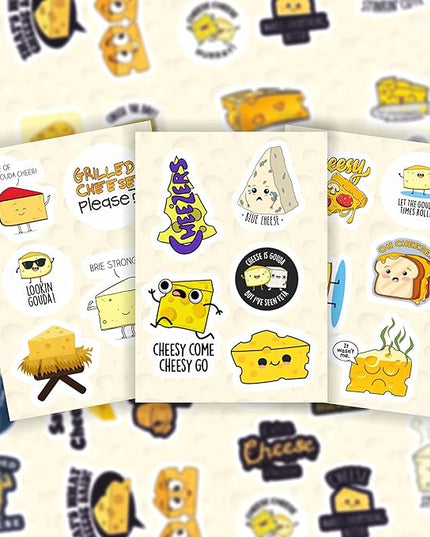 BulbaCraft Funny Cheese Stickers for Water Bottle and Laptop - Cheese Party Supplies & Decorations, Waterproof Vinyl Decals, Food Stickers, Gifts for Women & Men