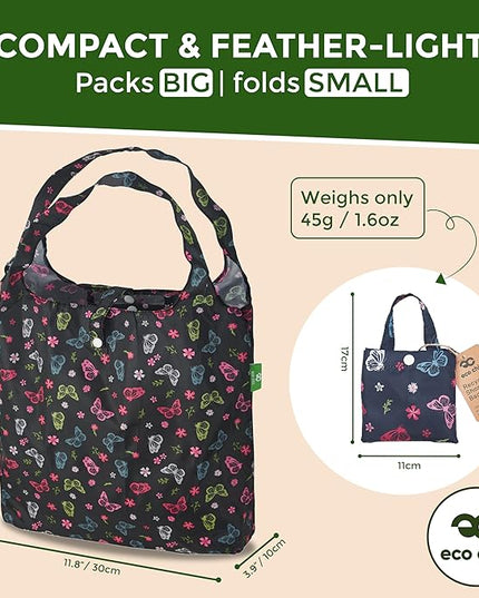 ECO CHIC Foldable Reusable Grocery Bags - Lightweight, Recycled & Reusable Shopping Bag - Waterproof Packable Tote