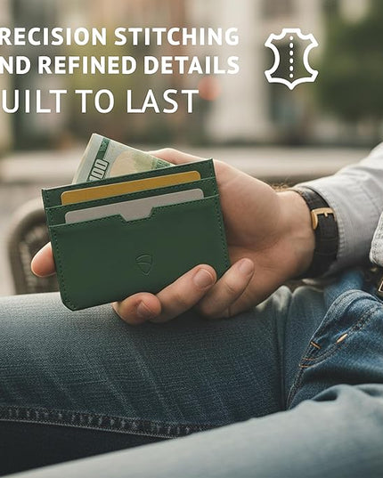Vaultskin MOORGATE Slim Card Holder - Minimalist Leather Wallet, RFID Blocking Sleeve, Fits Front Pocket, for Men and Women