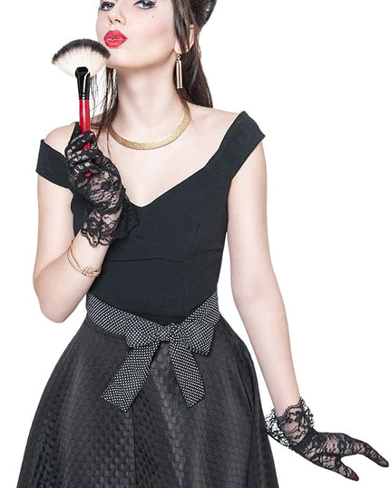 SATINIOR Ladies Lace Gloves for Women Tea Party Elegant Short Courtesy Gloves for Wedding Dinner Opera Parties