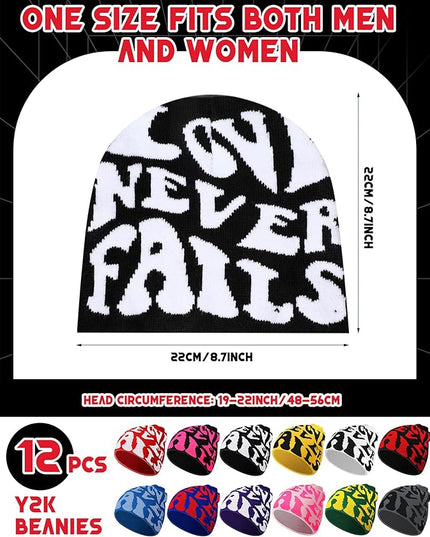 Toulite 12 Pieces Y2K Spider Web Beanie Gothic Graphic Beanies Outdoor Winter Warm Knitted Hat for Men Women