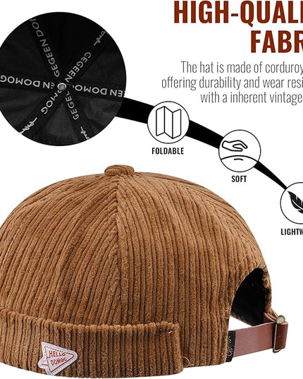 CLAPE Brimless Beanie Hat Corduroy Watch Cap Rolled Cuff Docker Cap Leon Skull Harbour Hat Unisex