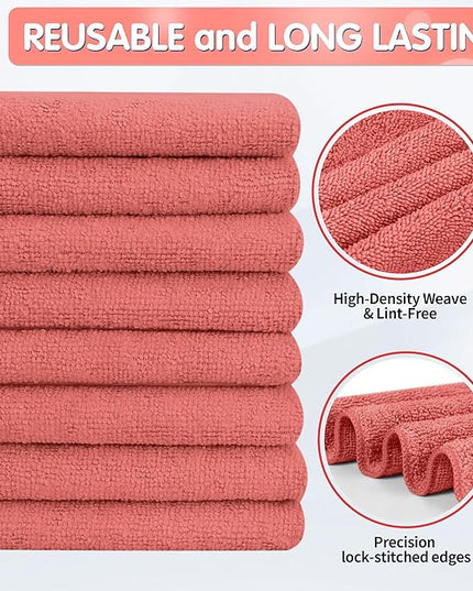 FIXSMITH Red Microfiber Cleaning Cloth -Pack of 8, Highly Absorbent Cleaning Rags, 16"X12" All Purpose Cleaning Towels for Housekeeping, Kitchen, Car, Lint Free and Reusable Microfiber Towels