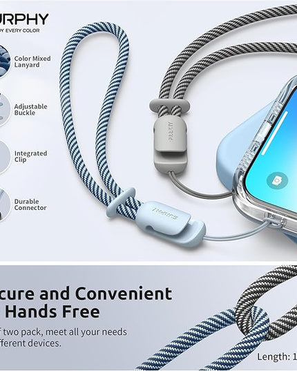 SURPHY 2 Pack Phone Lanyard for Cellphone Case, Phone Wrist Strap for Case, Cellphone Strap with 2-Color Braided, Charm Wrist Lanyard for Women and Men, Cloud Blue & Gray