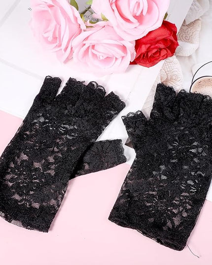Women Short Lace Gloves, Sunblock Fingerless Bridal Wrist Glove, Short Black Lace Gloves Fingerless for Wedding, Tea Party, Cosplay, Costume, Opera Evening Prom