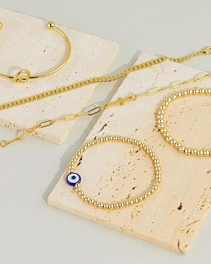 Gold Bracelets Set for Women Stack, Dainty Thick Bracelets Stack for Women Trendy, Simple Thin Gold Plated Cuff Stackable Bracelets With Beaded Cuban Paperclip Snake Rope Bangle Hand Chain Jewelry Gifts for Women Non Tainish