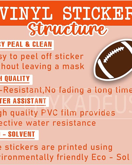 (3Pcs) Football Stickers Waterproof Vinyl Football Ball Decals for Water Bottle, Tumbler, Laptop, Phone Case, Poster Board, Scrapbooking, Team Players, Coach, 3" x 2.5"