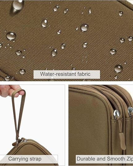 FYY Electronic Organizer, Travel Cable Organizer Bag Pouch Electronic Accessories Carry Case Portable Waterproof Double Layers Storage Bag for Cable, Charger, Phone, Earphone, Medium Size, Brown