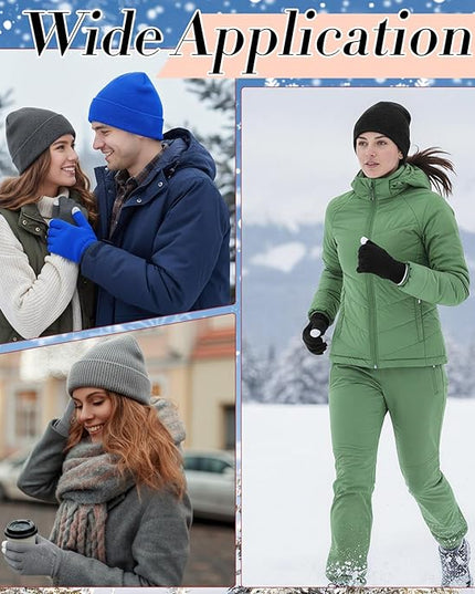 Suhine Bulk Winter Hats and Gloves Set Warm Beanie Gloves Pack Homeless Supplies for Cold Weather Charity