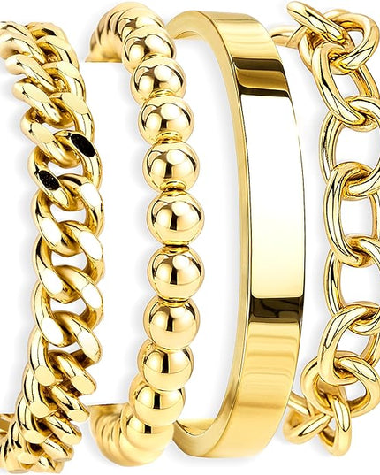 Gold Bracelets Set for Women Stack, Dainty Thick Bracelets Stack for Women Trendy, Simple Thin Gold Plated Cuff Stackable Bracelets With Beaded Cuban Paperclip Snake Rope Bangle Hand Chain Jewelry Gifts for Women Non Tainish