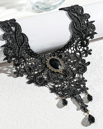 Fesciory Black Necklaces for Women, Adjustable Layered Velvet Leather Lace Collar Necklace, Goth Jewelry Gifts.