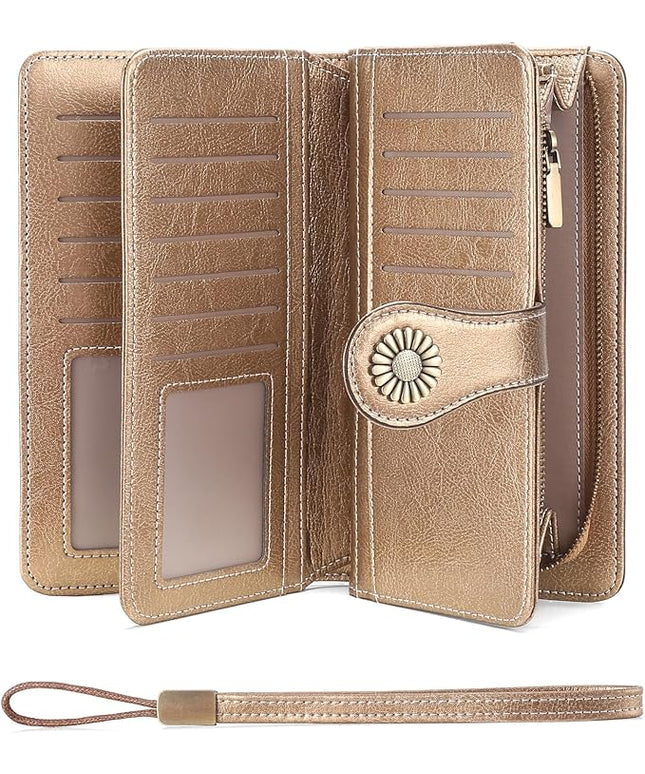SENDEFN Wallets for Women Leather Credit Card Holder with RFID Blocking Large Capacity Wristlet | with RFID Blocking, Large Capacity, Wristlet, with RFID Blocking, Large Capacity, Wristlet