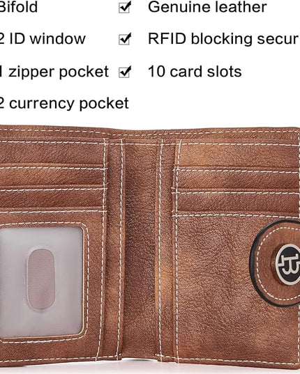 BOSTANTEN Women Leather Wallet RFID Blocking Small Bifold Zipper Pocket Wallet Card Case Purse with ID Window