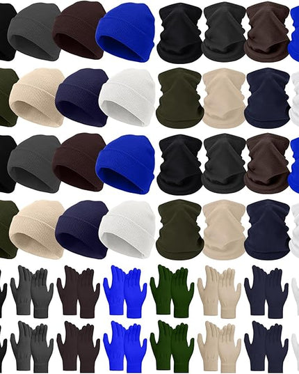 Yunsailing 48Pcs Bulk Winter Beanie Hat Scarf Gloves Winter Set for Men Women Knit Beanies Homeless Care Package Supplies