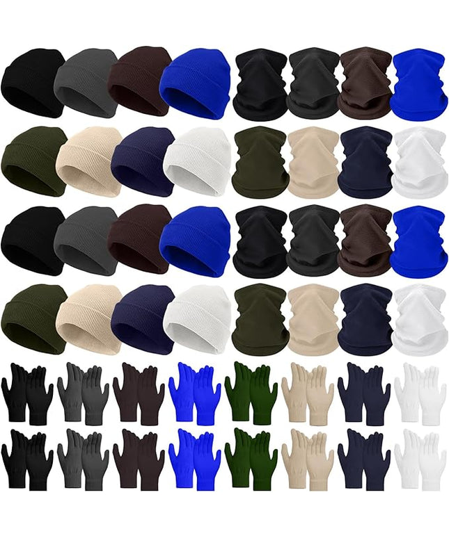 Yunsailing 48Pcs Bulk Winter Beanie Hat Scarf Gloves Winter Set for Men Women Knit Beanies Homeless Care Package Supplies
