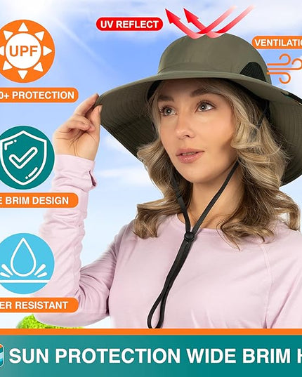 SUN CUBE Wide Brim Sun Hat Men Women, Fishing Hats Sun UV Protection, Mens Hiking Bucket Hat Safari Beach Boonie, UPF 50+