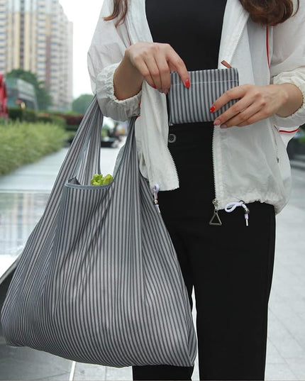KINGMAS Reusable Grocery Bags, Eco-Friendly Folding Tote Shopping Bag fits in Pocket, Washable Waterproof Nylon Pouch Bags