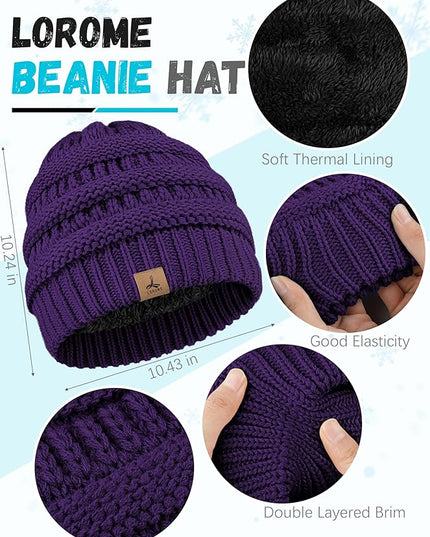Winter Beanie Hat Scarf Gloves, Warm Fleece Knit Hats Touch Screen Gloves Neck Scarf Set Winter Gifts for Unisex Adult