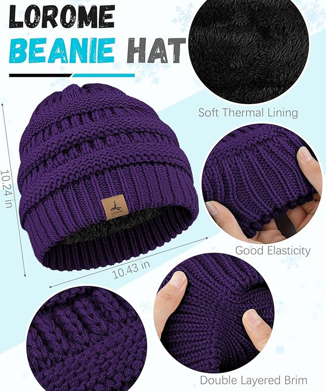Winter Beanie Hat Scarf Gloves, Warm Fleece Knit Hats Touch Screen Gloves Neck Scarf Set Winter Gifts for Unisex Adult