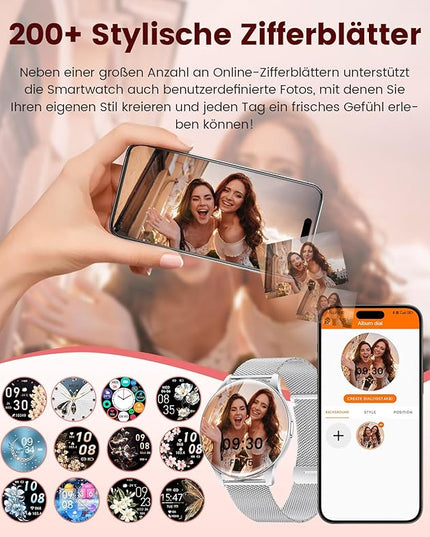 LIGE Smart Watch for Women, 1.43" AMOLED Screen Smartwatch with Answer/Make Call for iPhone/Android/Samsung,Fitness Tracker with 120+ Sport Modes, Sleep/Health Monitor, IP68 Waterproof,2 Bands,Silver