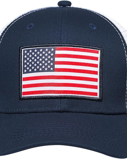 AURR American Flag Trucker Hat, Patriotic Baseball Cap for Men & Women, Breathable Mesh Adjustable Snapback, USA Flag Patch
