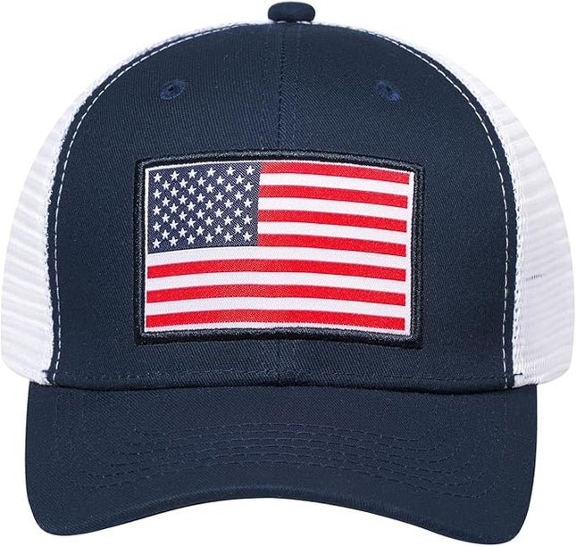 AURR American Flag Trucker Hat, Patriotic Baseball Cap for Men & Women, Breathable Mesh Adjustable Snapback, USA Flag Patch