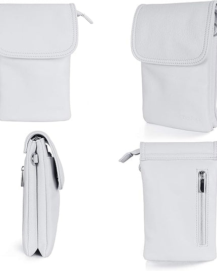 befen Genuine Leather Small Crossbody Bags for Women Cell Phone Bag Cross Body Purses,Silver Zipper