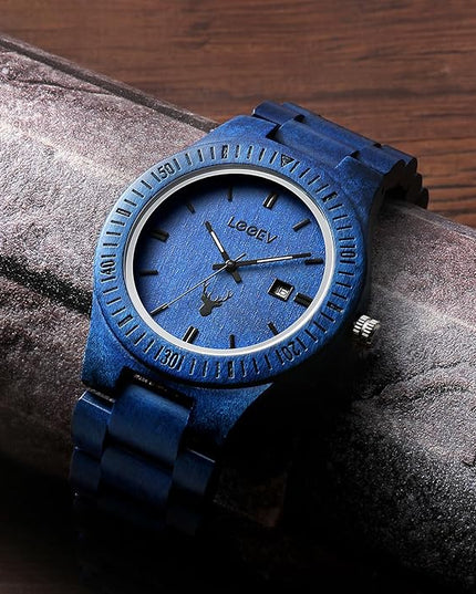 Wooden Watches, Uwood Series Zebra Sandalwood Japanese Quartz Analog Watch for Men with Calendar Unisex Wristwatch