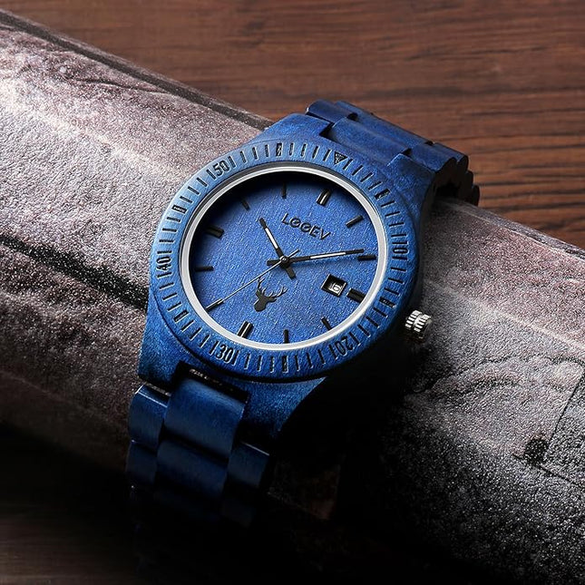 Wooden Watches, Uwood Series Zebra Sandalwood Japanese Quartz Analog Watch for Men with Calendar Unisex Wristwatch