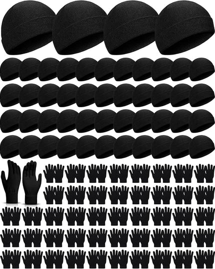 Tarpop 96 Pcs Winter Beanies and Gloves Bulk, Cold Weather Unisex Winter Hat and Gloves for Homeless Men Women