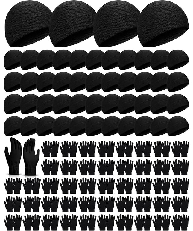Tarpop 96 Pcs Winter Beanies and Gloves Bulk, Cold Weather Unisex Winter Hat and Gloves for Homeless Men Women