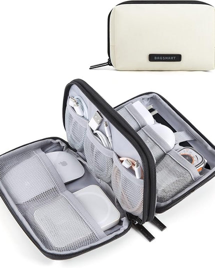 BAGSMART Electronics Organizer Travel Case, Cable Charger Cord Tech Organizer Pouch for Phone Charger Accessories, Beige