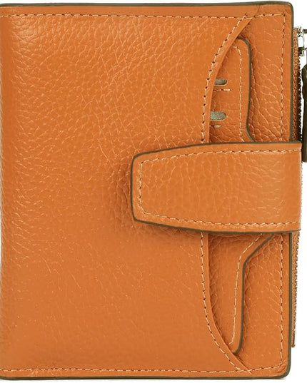 AINIMOER Women's RFID Blocking Leather Small Compact Bi-fold Zipper Pocket Wallet Card Case Purse with id Window