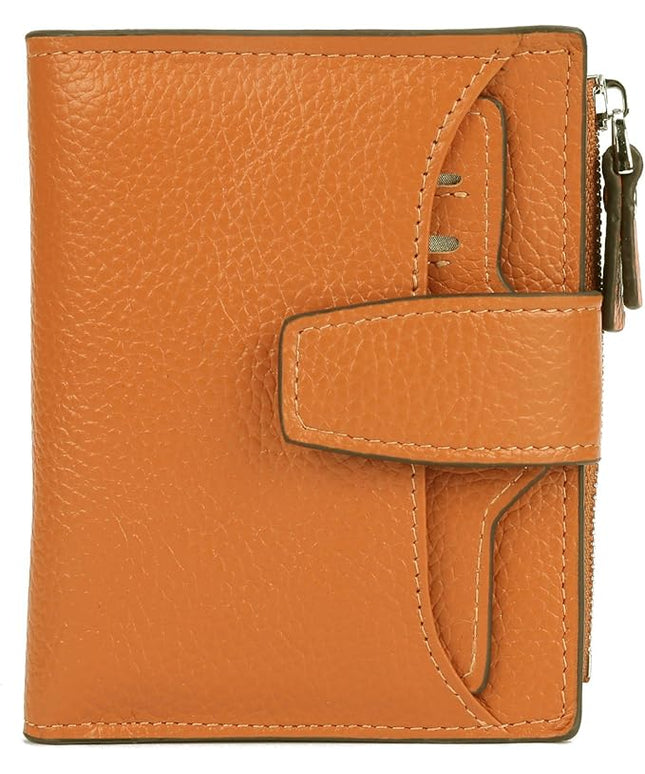 AINIMOER Women's RFID Blocking Leather Small Compact Bi-fold Zipper Pocket Wallet Card Case Purse with id Window