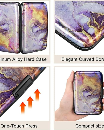 ELFISH Mini RFID Aluminum Wallet Credit Cards Holder Business Card Case Metal ID Case for Men Women（Light Purple Marble