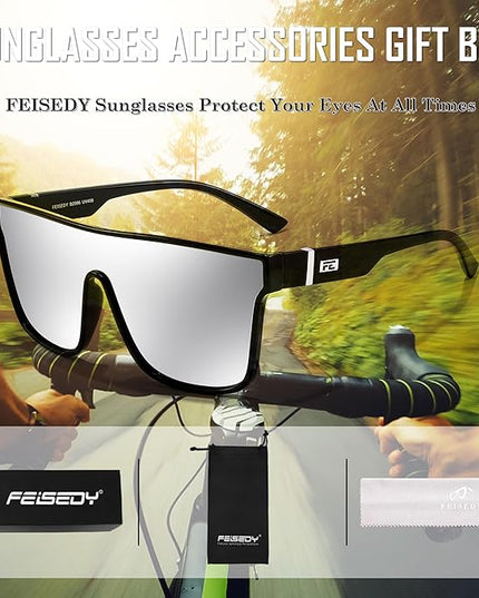 FEISEDY Sunglasses for Women Men, Fashion Mirrored Single Lens, Driving Beach Sunnies UV400 Shades B2996