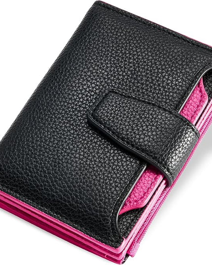 Airkit Small Wallet Women RFID Blocking Soft Leather Bifold Compact Card Holder Wallet for Women with Zipper Coin Pocket 4 ID Window