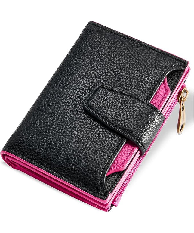 Airkit Small Wallet Women RFID Blocking Soft Leather Bifold Compact Card Holder Wallet for Women with Zipper Coin Pocket 4 ID Window