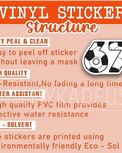 (3 Pcs) Soccer 67 Six Seven Funny Gen Alpha Meme Stickers – 67 Gifts for Coaches, Players, Goalies, Waterproof Vinyl Decals for Water Bottle, Tumbler, Laptop, Phone Case, 3" x 2"