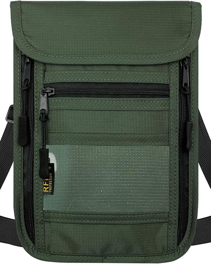 sundee Travel Neck Wallet with Double Zippers, RFID Blocking Passport Holder with Adjustable Neck Strap for Men and Women to Keep Cash, Credit Cards and Travel Documents Safe - Olive Green