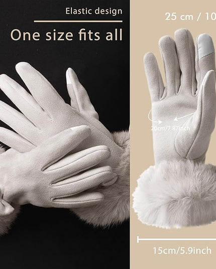 Vagasi Women Touch Screen Gloves, Fleece Lined Winter Gloves for Ladies, Thermal Suede Gloves Fur Cuff for Girls Gifts