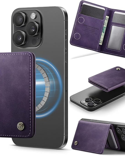 Defencase for Magsafe Wallet Magnetic Card Holder RFID Blocking, PU Leather Minimalist Phone Wallet for MagSafe Phones and Cases for iPhone 17/16/ 15/14/ 13/12/ Pro/Max/Plus/Air, Retro Purple