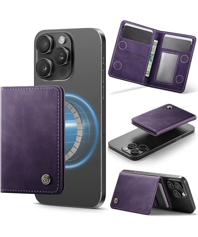 Defencase for Magsafe Wallet Magnetic Card Holder RFID Blocking, PU Leather Minimalist Phone Wallet for MagSafe Phones and Cases for iPhone 17/16/ 15/14/ 13/12/ Pro/Max/Plus/Air, Retro Purple