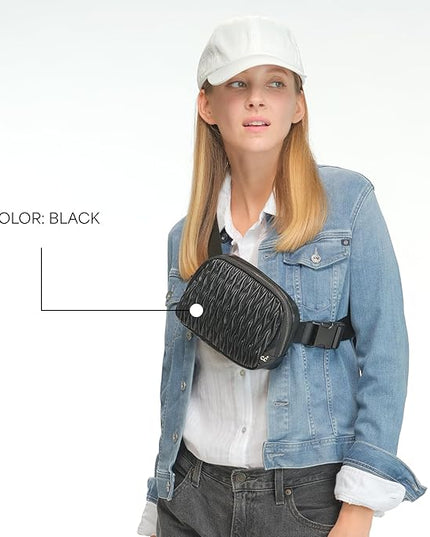 C.C Belt Bag for Women – Quilted Fanny Pack Crossbody Waist Bag with Adjustable Strap, Fashion Gift Idea (Materasse - Black)