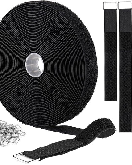 1"x64ft Hook and Loop Straps with 70 Metal Buckles, Adjustable Fastening Cable Straps, Cut-to-Length Cinch Strap, Reusable Nylon Securing Cord Ties for Organizer or Storage, 1 inch Wide, Black