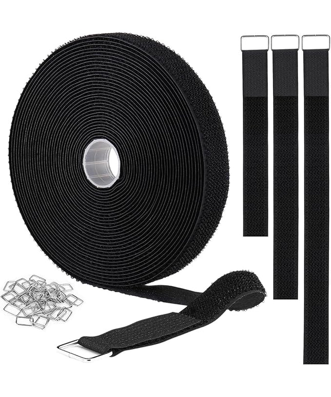 1"x64ft Hook and Loop Straps with 70 Metal Buckles, Adjustable Fastening Cable Straps, Cut-to-Length Cinch Strap, Reusable Nylon Securing Cord Ties for Organizer or Storage, 1 inch Wide, Black