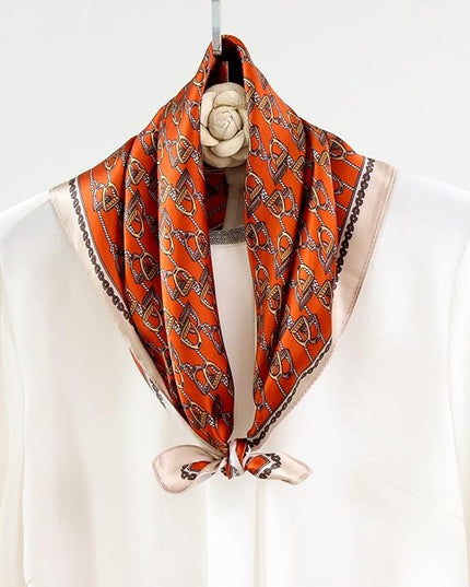 ANDANTINO 100% Pure Mulberry Silk Small Square Scarves -21'' x 21''- Digital Printed Neckerchief –Women Men Lightweight Scarf