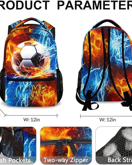 Custom Backpack for Kids Boys Soccer Bookbag for School Elementary Middle Primary, Lightweight Back to School Supplies